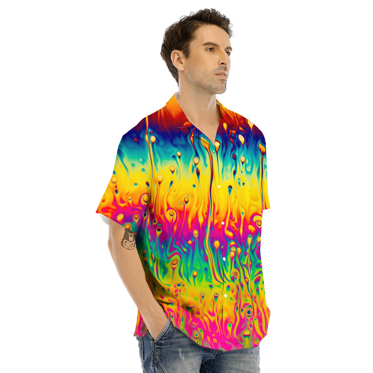 Abstract Psychedelic Rainbow Acid Print Men's Hawaiian Shirt-grizzshop