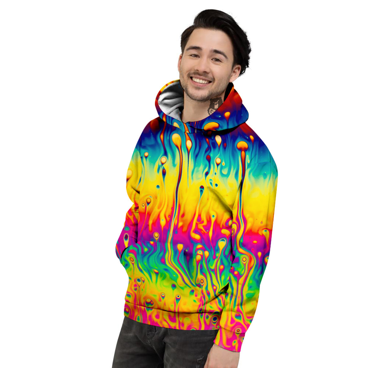Abstract Psychedelic Rainbow Acid Print Men's Hoodie-grizzshop