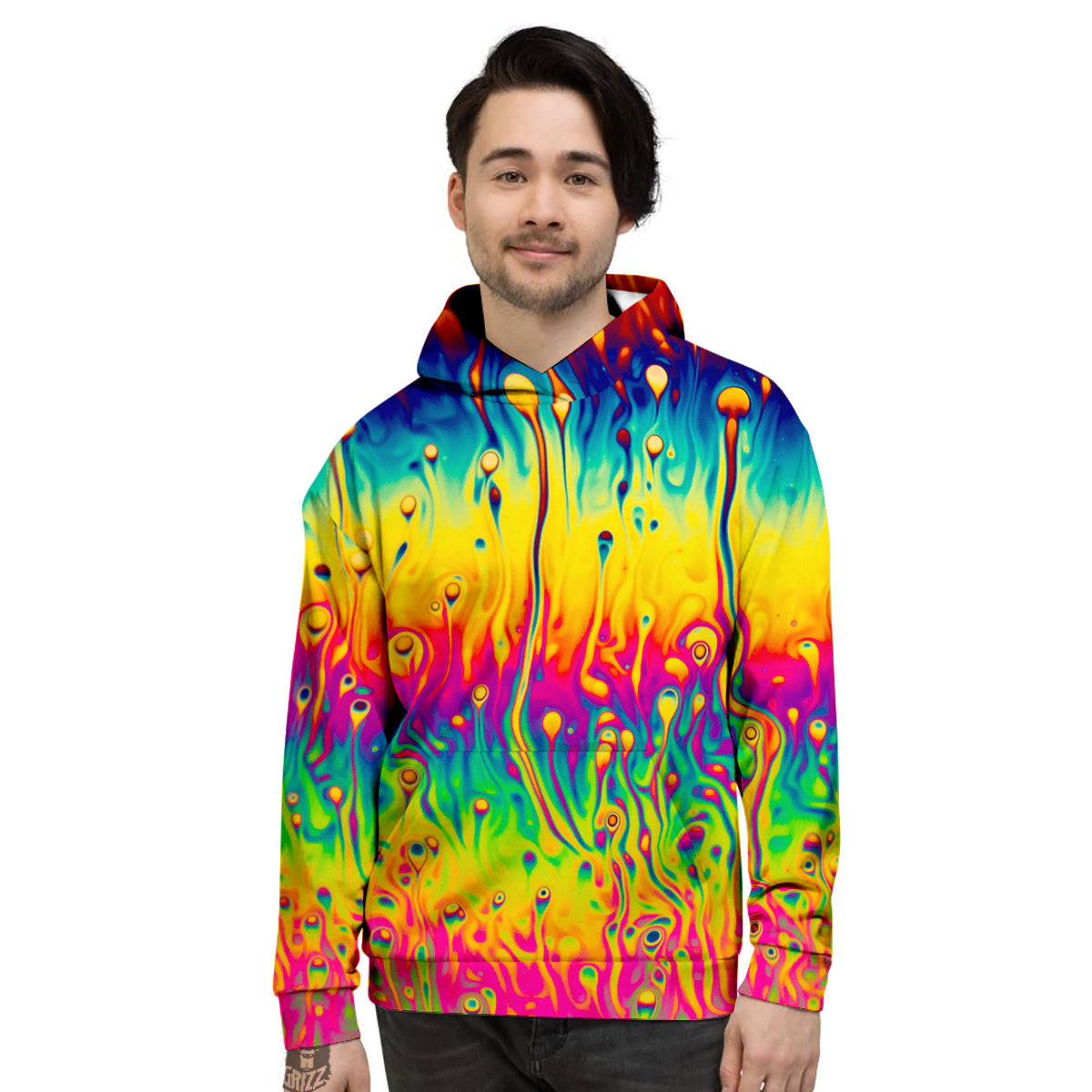 Abstract Psychedelic Rainbow Acid Print Men's Hoodie-grizzshop