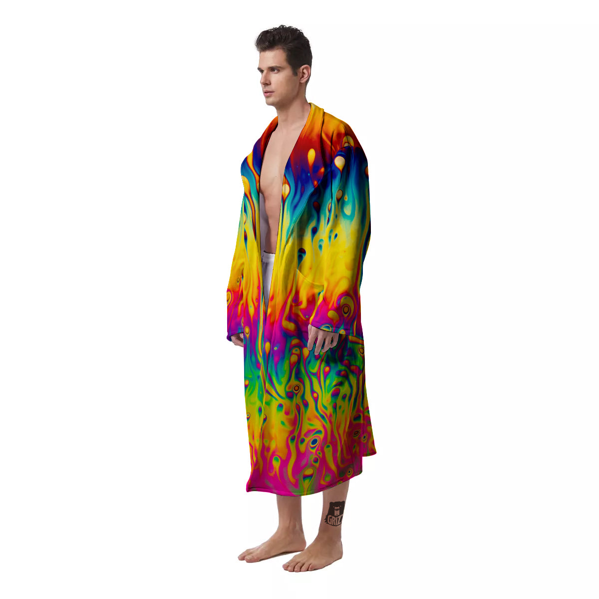 Abstract Psychedelic Rainbow Acid Print Men's Robe-grizzshop