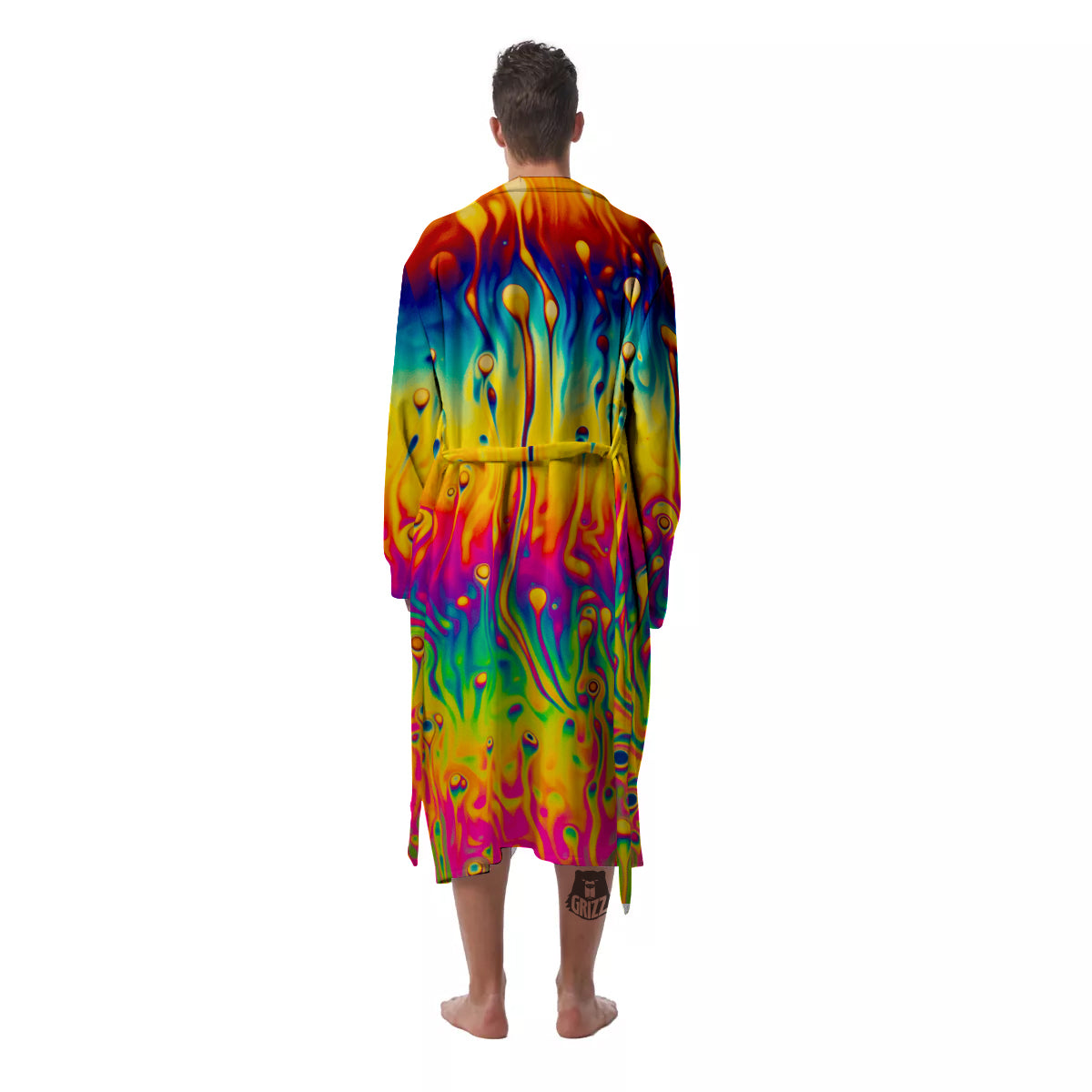 Abstract Psychedelic Rainbow Acid Print Men's Robe-grizzshop