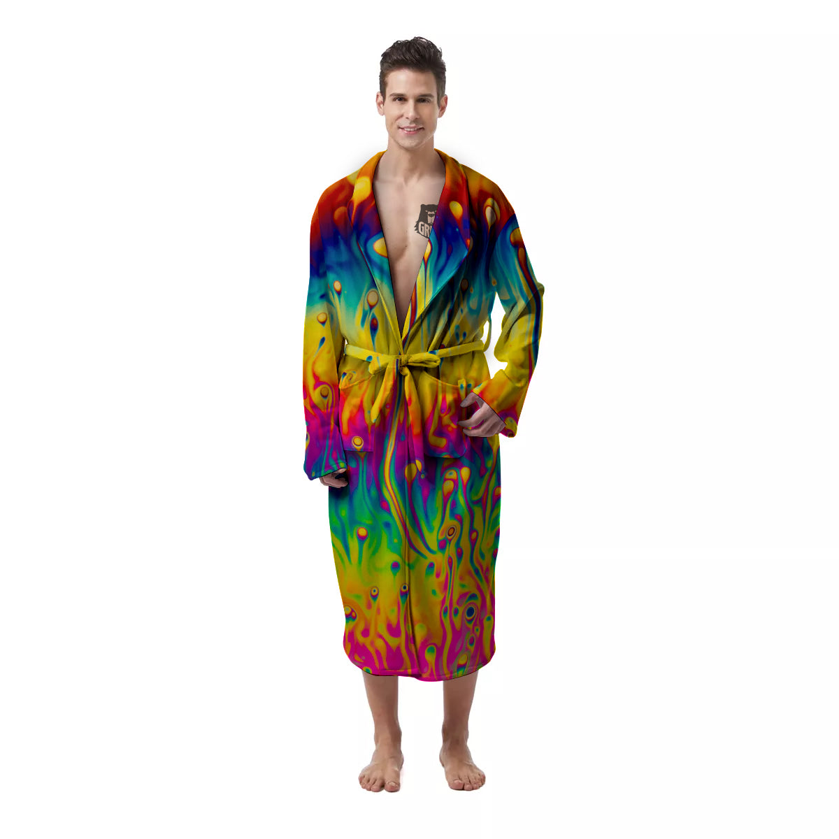 Abstract Psychedelic Rainbow Acid Print Men's Robe-grizzshop