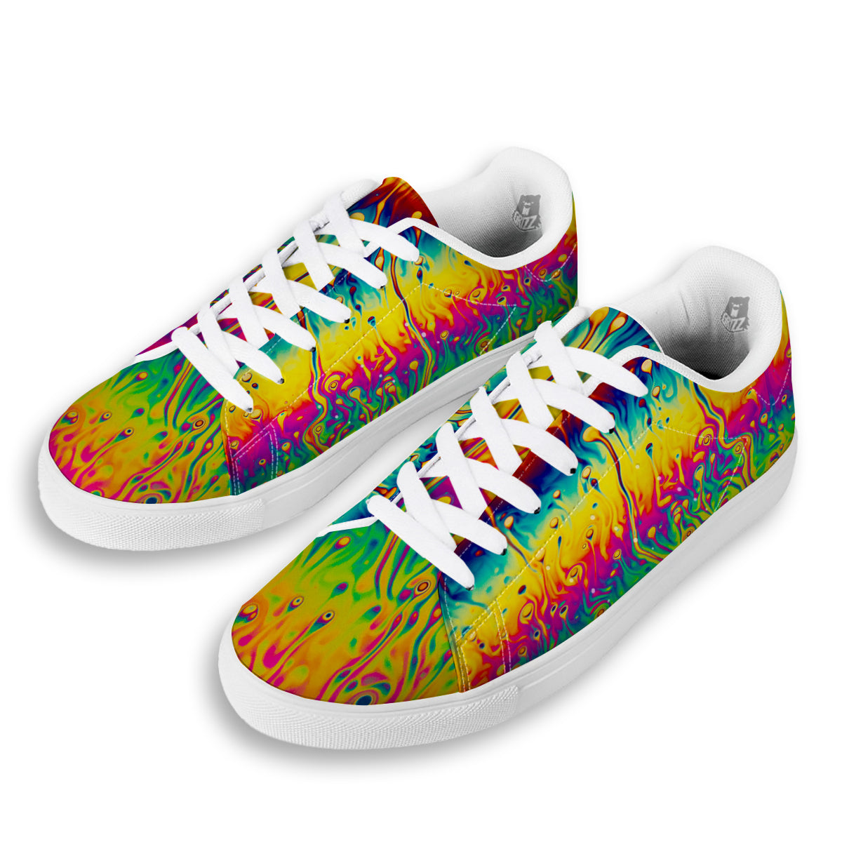Abstract Psychedelic Rainbow Acid Print White Low Top Sneakers-grizzshop