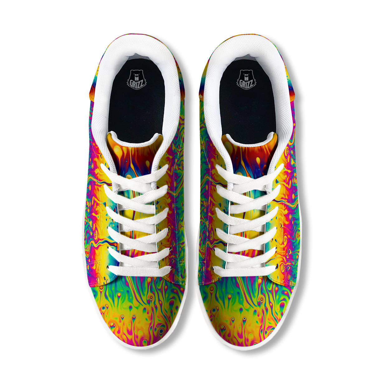 Abstract Psychedelic Rainbow Acid Print White Low Top Sneakers-grizzshop