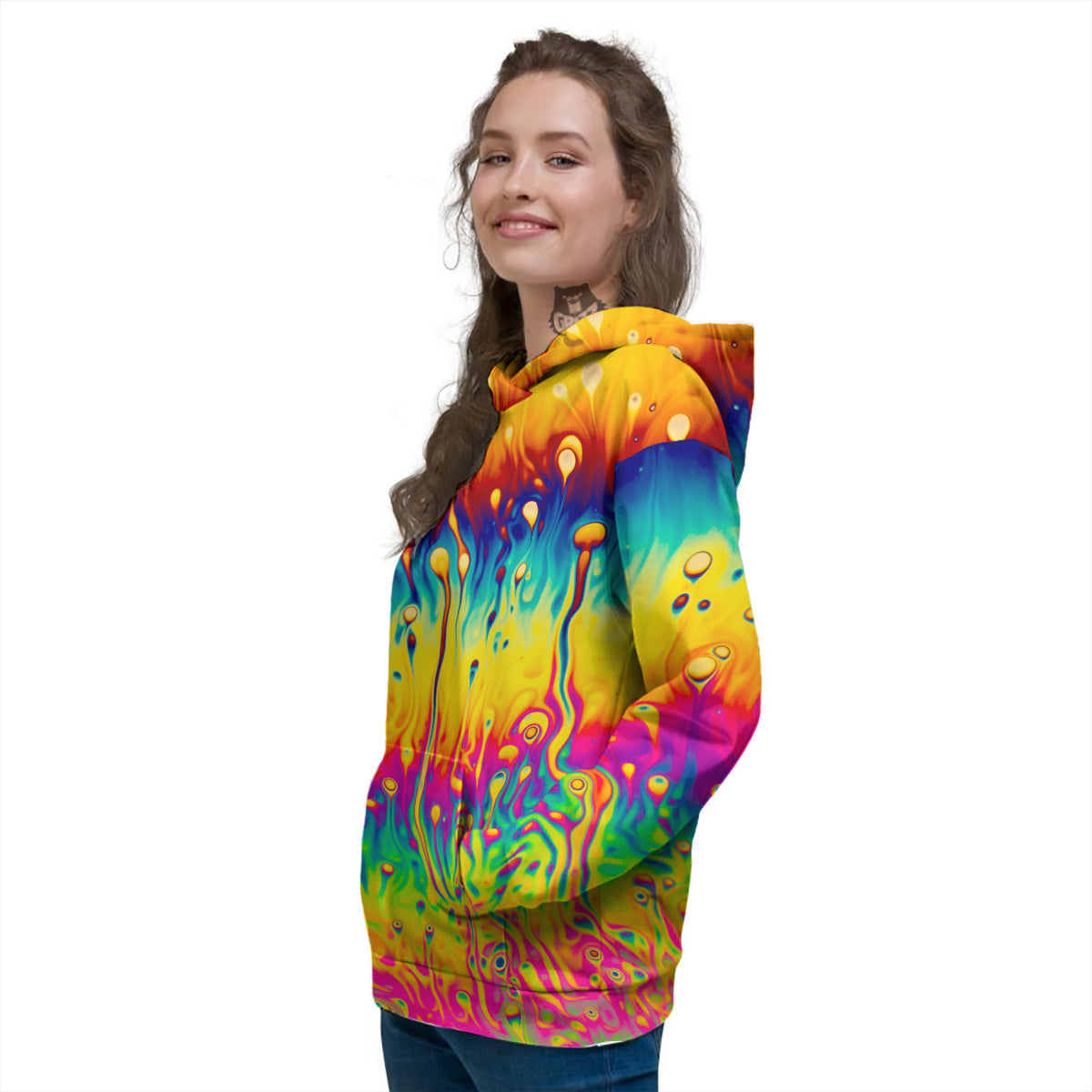 Abstract Psychedelic Rainbow Acid Print Women's Hoodie-grizzshop