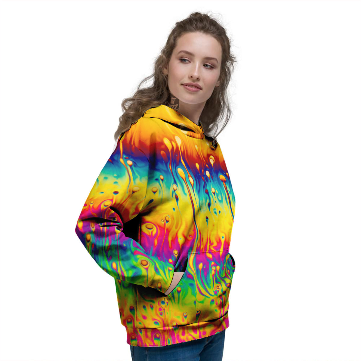 Abstract Psychedelic Rainbow Acid Print Women's Hoodie-grizzshop