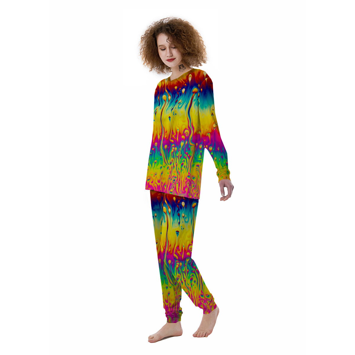 Abstract Psychedelic Rainbow Acid Print Women's Pajamas-grizzshop