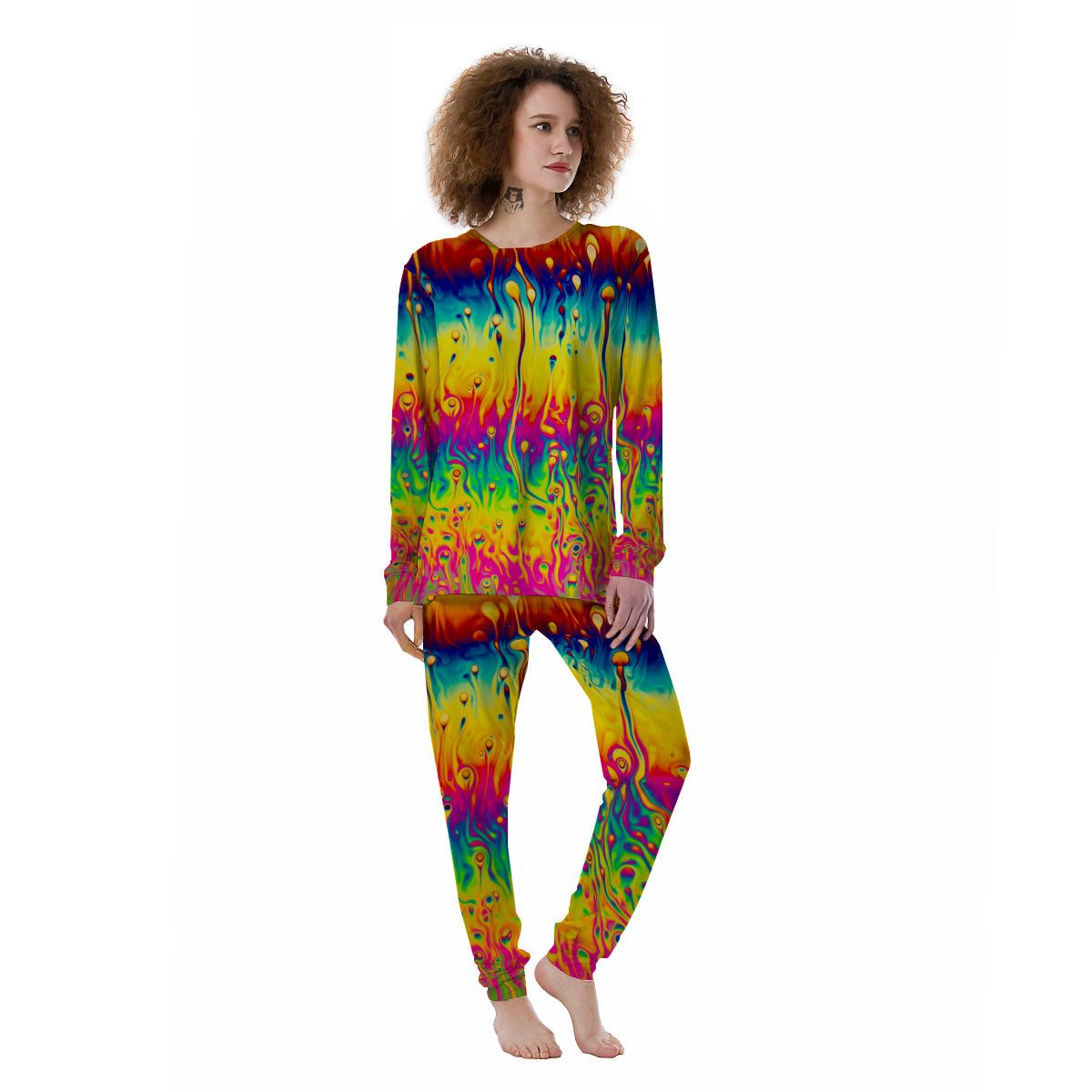 Abstract Psychedelic Rainbow Acid Print Women's Pajamas-grizzshop