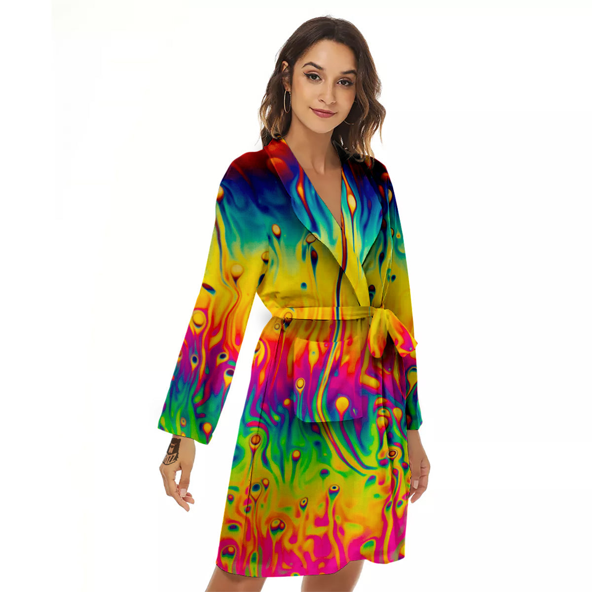 Abstract Psychedelic Rainbow Acid Print Women's Robe-grizzshop