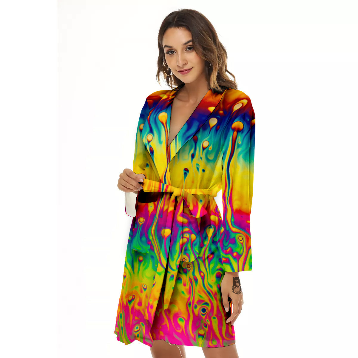 Abstract Psychedelic Rainbow Acid Print Women's Robe-grizzshop
