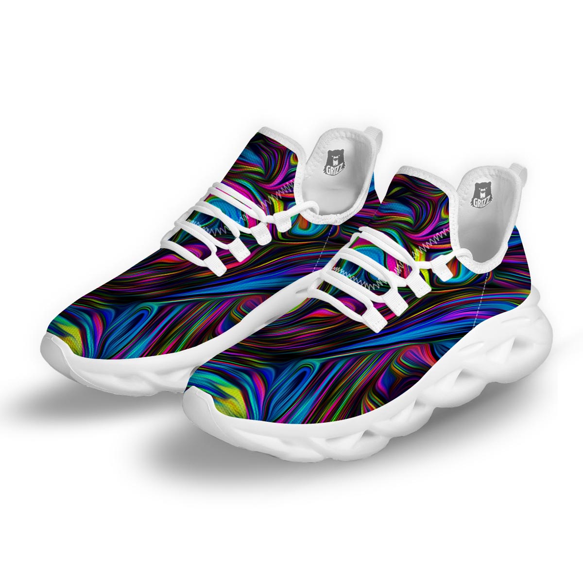 Abstract Psychedelic White Running Shoes-grizzshop