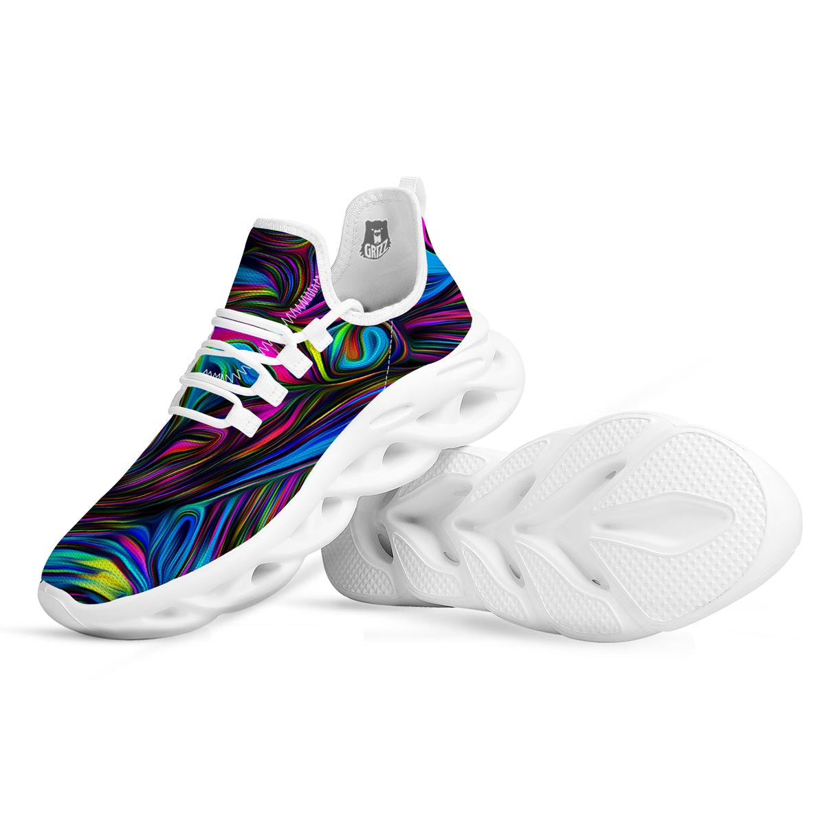 Abstract Psychedelic White Running Shoes-grizzshop