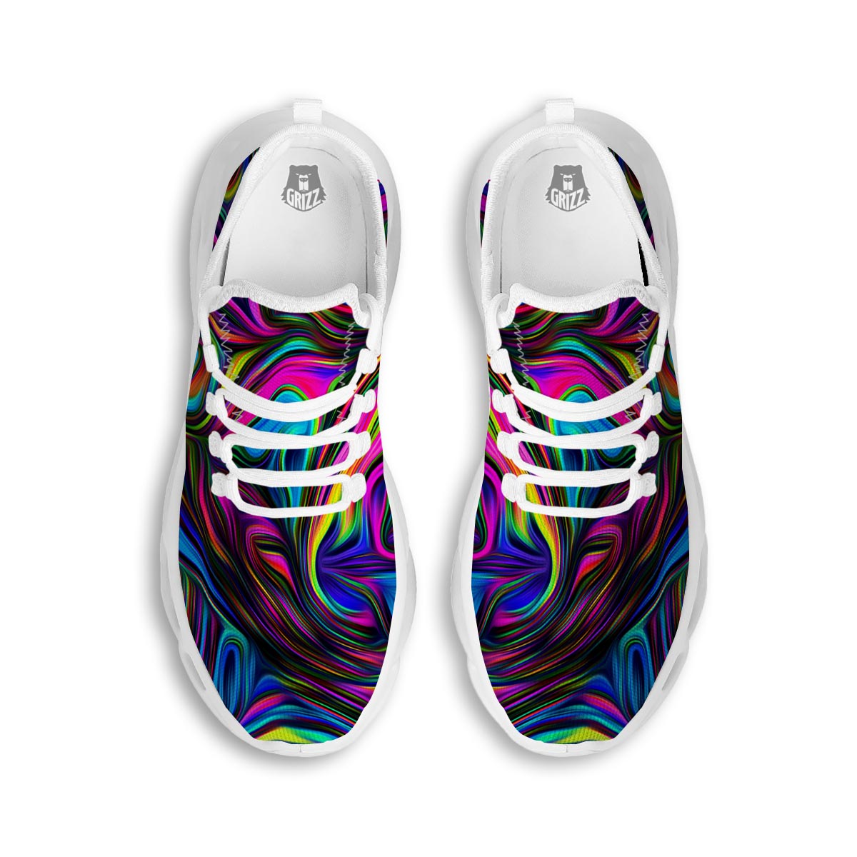 Abstract Psychedelic White Running Shoes-grizzshop