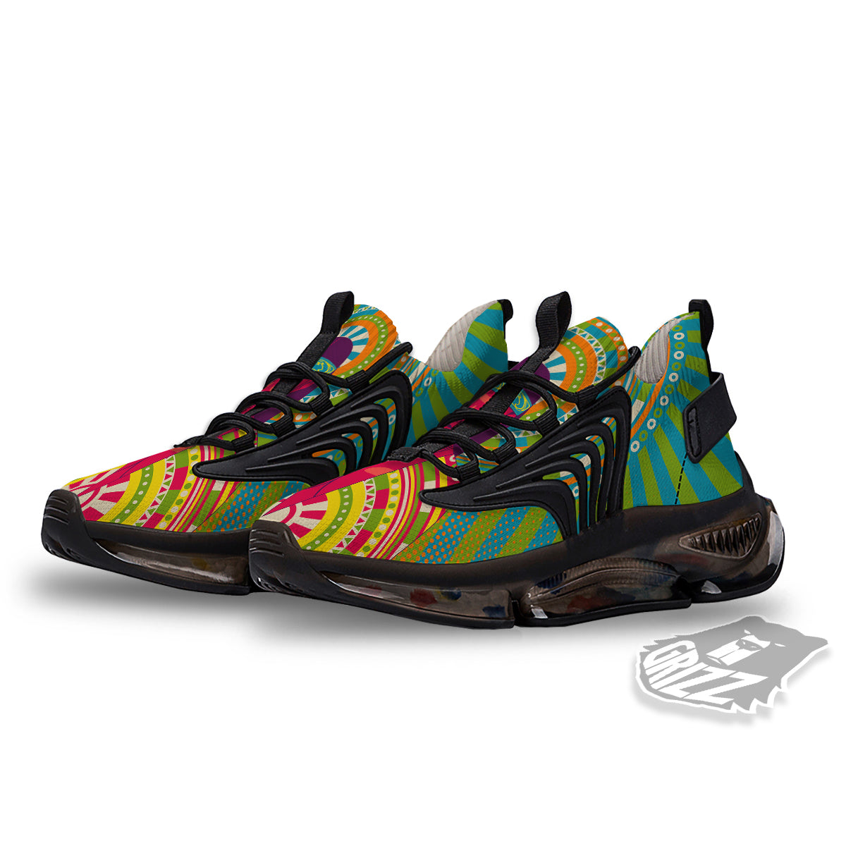 Abstract Psychedelic Women Print Black Gym Shoes-grizzshop