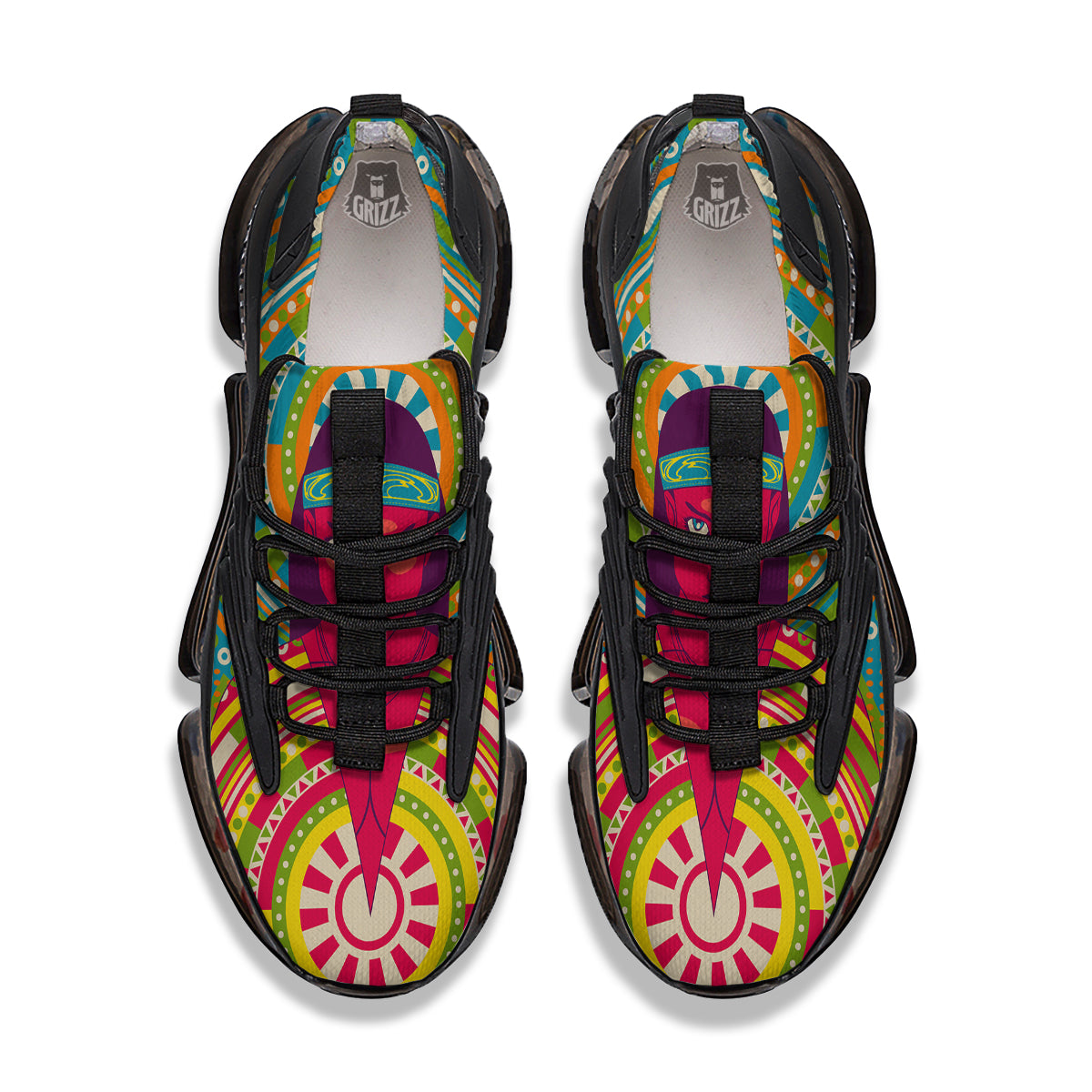 Abstract Psychedelic Women Print Black Gym Shoes-grizzshop