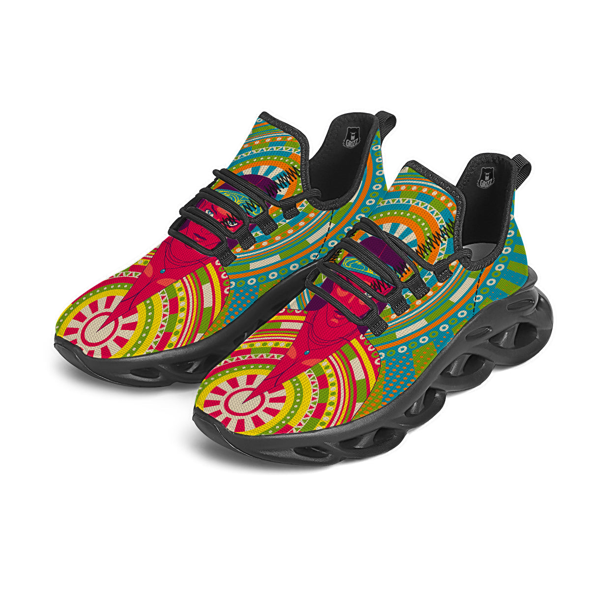 Abstract Psychedelic Women Print Black Running Shoes-grizzshop