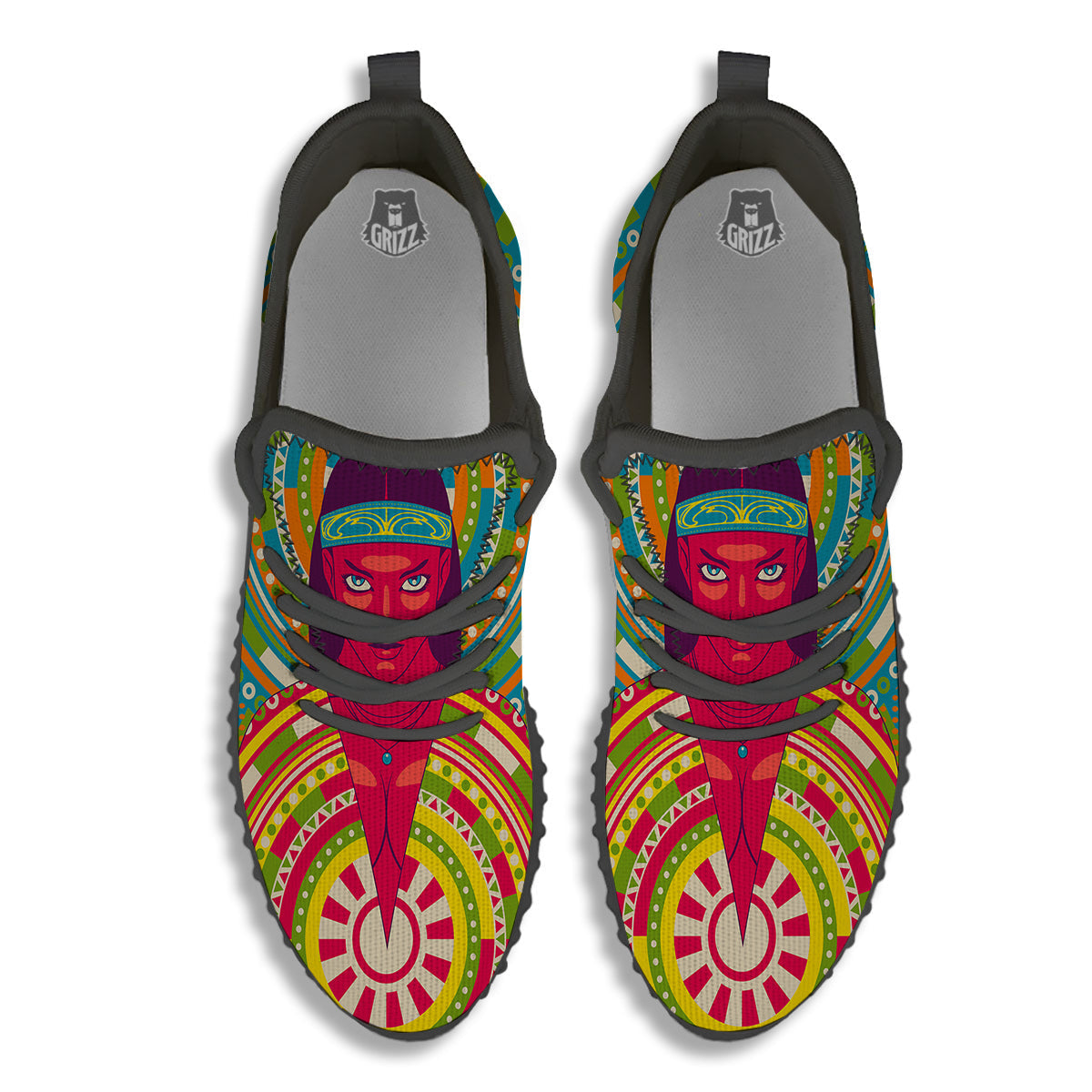 Abstract Psychedelic Women Print Black Walking Shoes-grizzshop