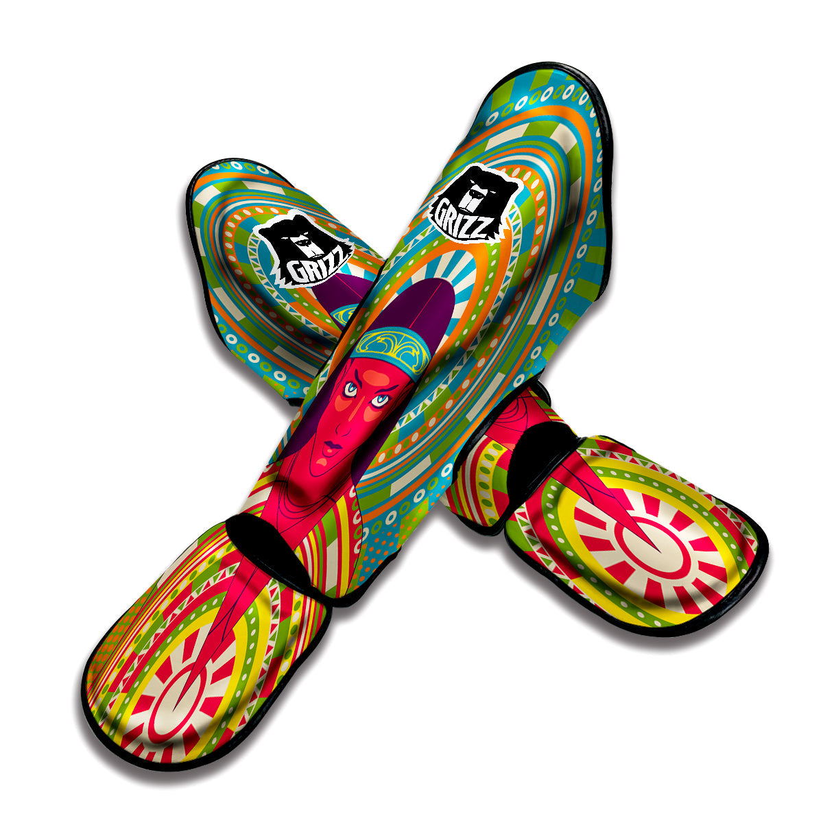 Abstract Psychedelic Women Print Muay Thai Shin Guards-grizzshop