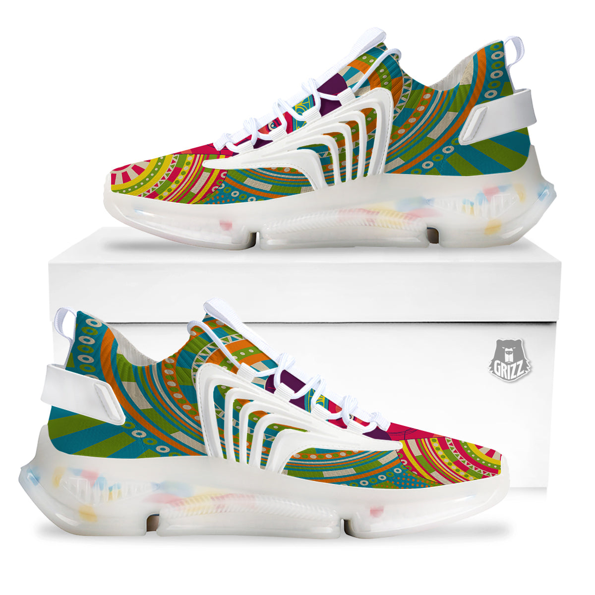 Abstract Psychedelic Women Print White Gym Shoes-grizzshop