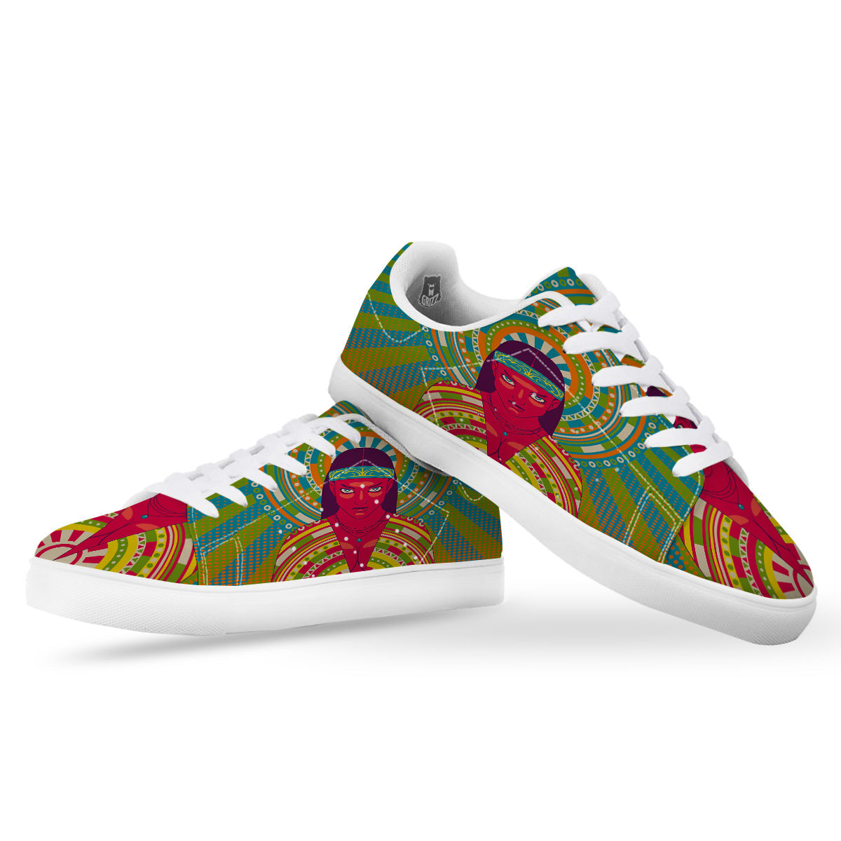 Abstract Psychedelic Women Print White Low Top Sneakers-grizzshop