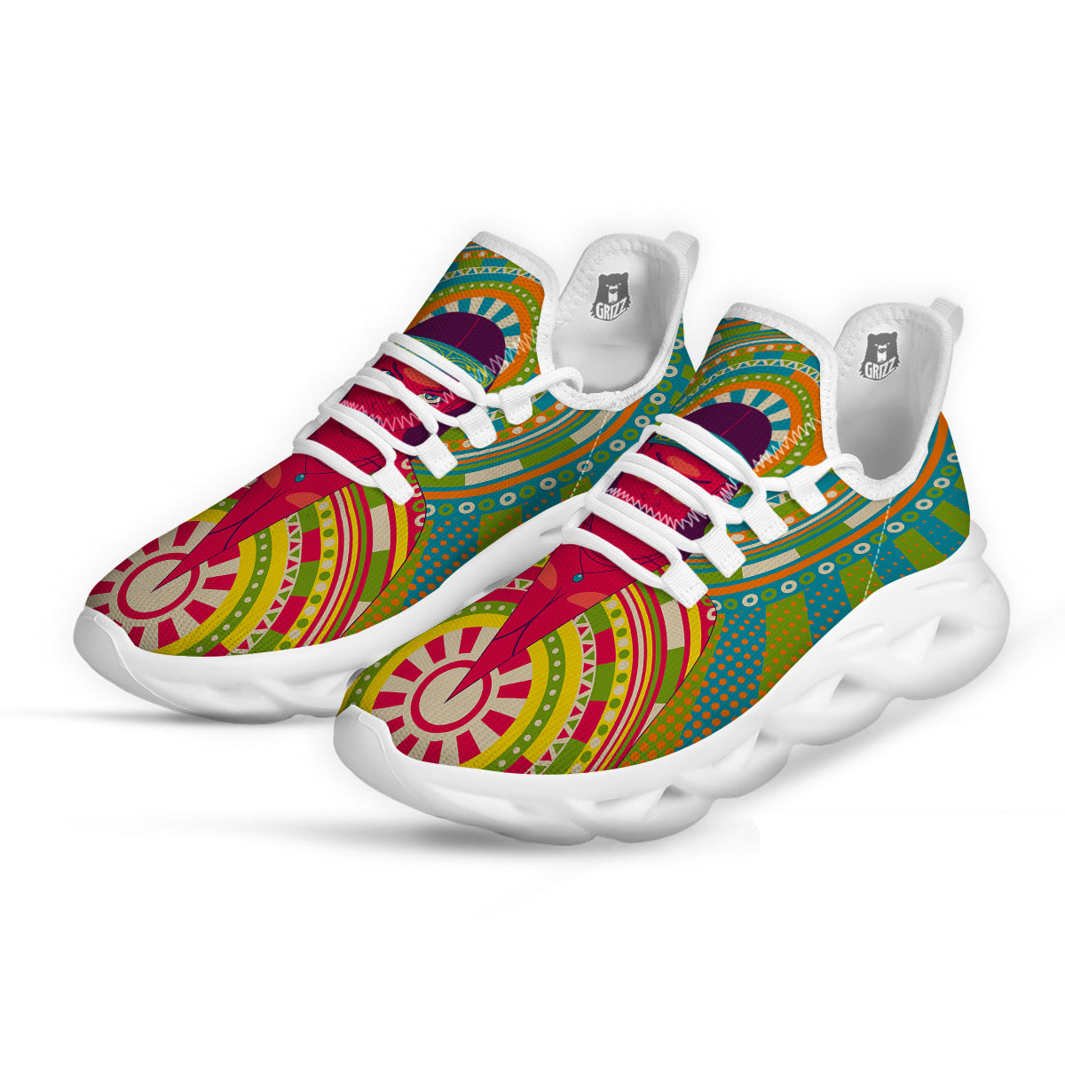 Abstract Psychedelic Women Print White Running Shoes-grizzshop