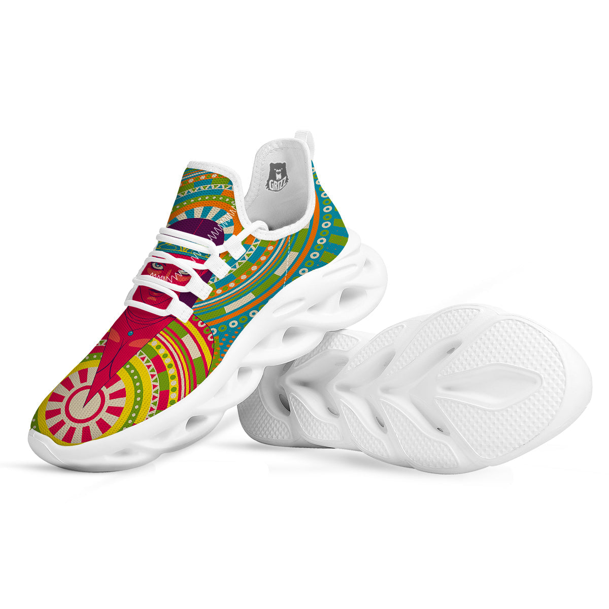 Abstract Psychedelic Women Print White Running Shoes-grizzshop