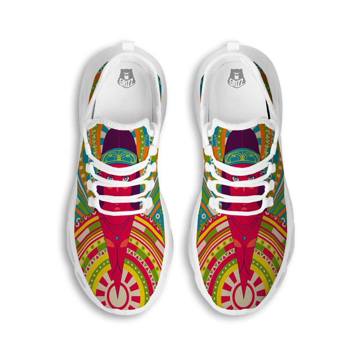 Abstract Psychedelic Women Print White Running Shoes-grizzshop