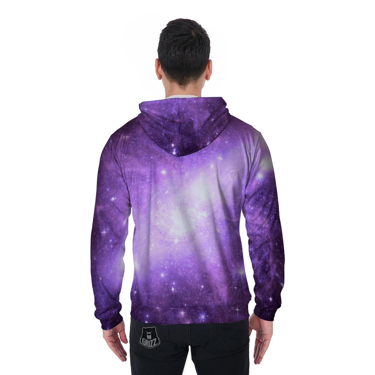 Abstract Purple Galaxy Space Men's Zip Up Hoodie-grizzshop