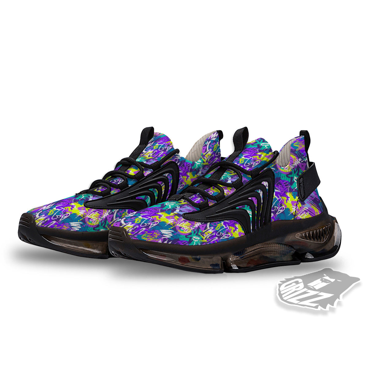 Abstract Purple Graffiti Print Pattern Black Gym Shoes-grizzshop