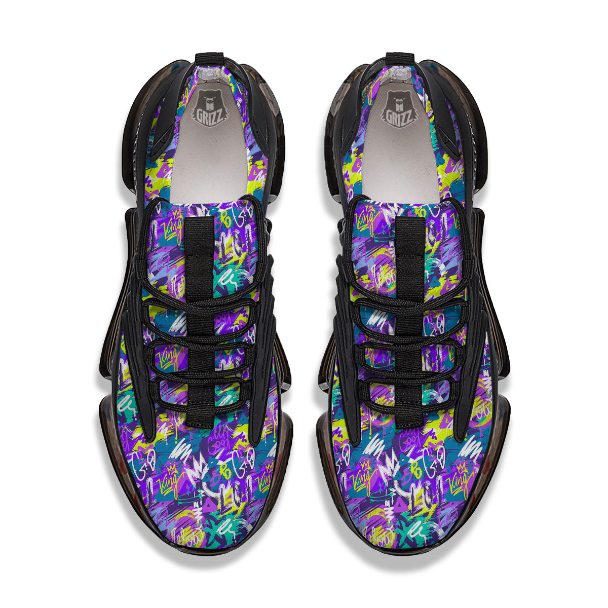 Abstract Purple Graffiti Print Pattern Black Gym Shoes-grizzshop