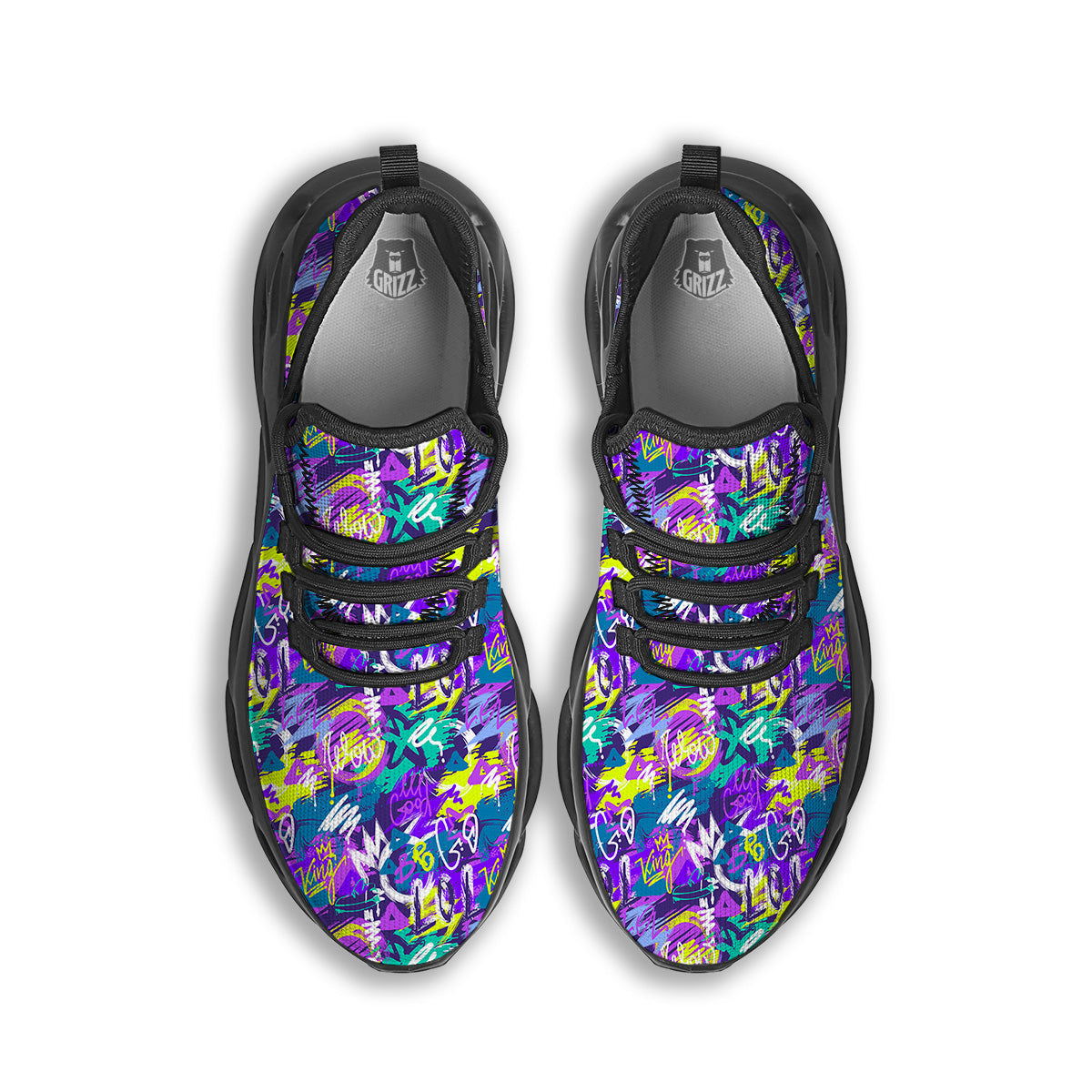 Abstract Purple Graffiti Print Pattern Black Running Shoes-grizzshop