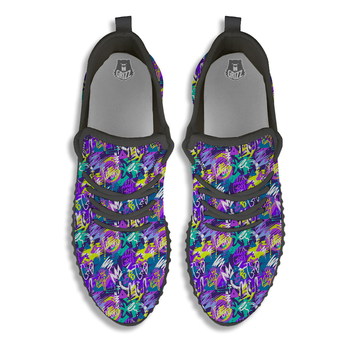 Abstract Purple Graffiti Print Pattern Black Walking Shoes-grizzshop