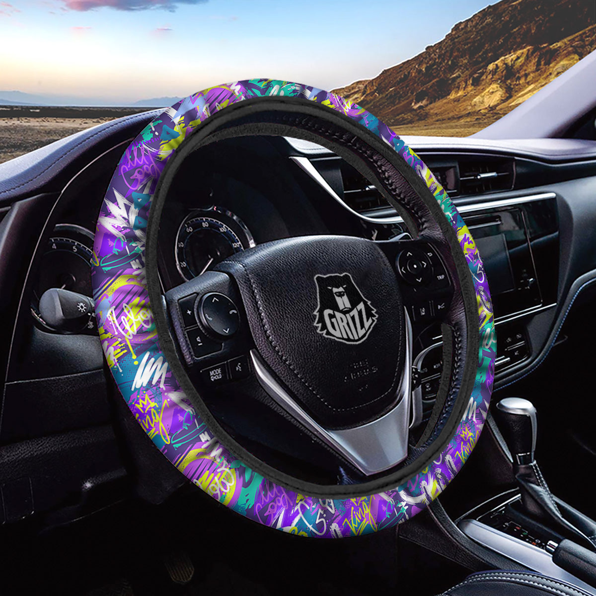 Abstract Purple Graffiti Print Pattern Car Steering Wheel Cover-grizzshop