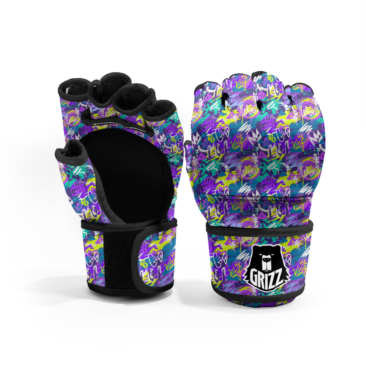Abstract Purple Graffiti Print Pattern MMA Gloves-grizzshop