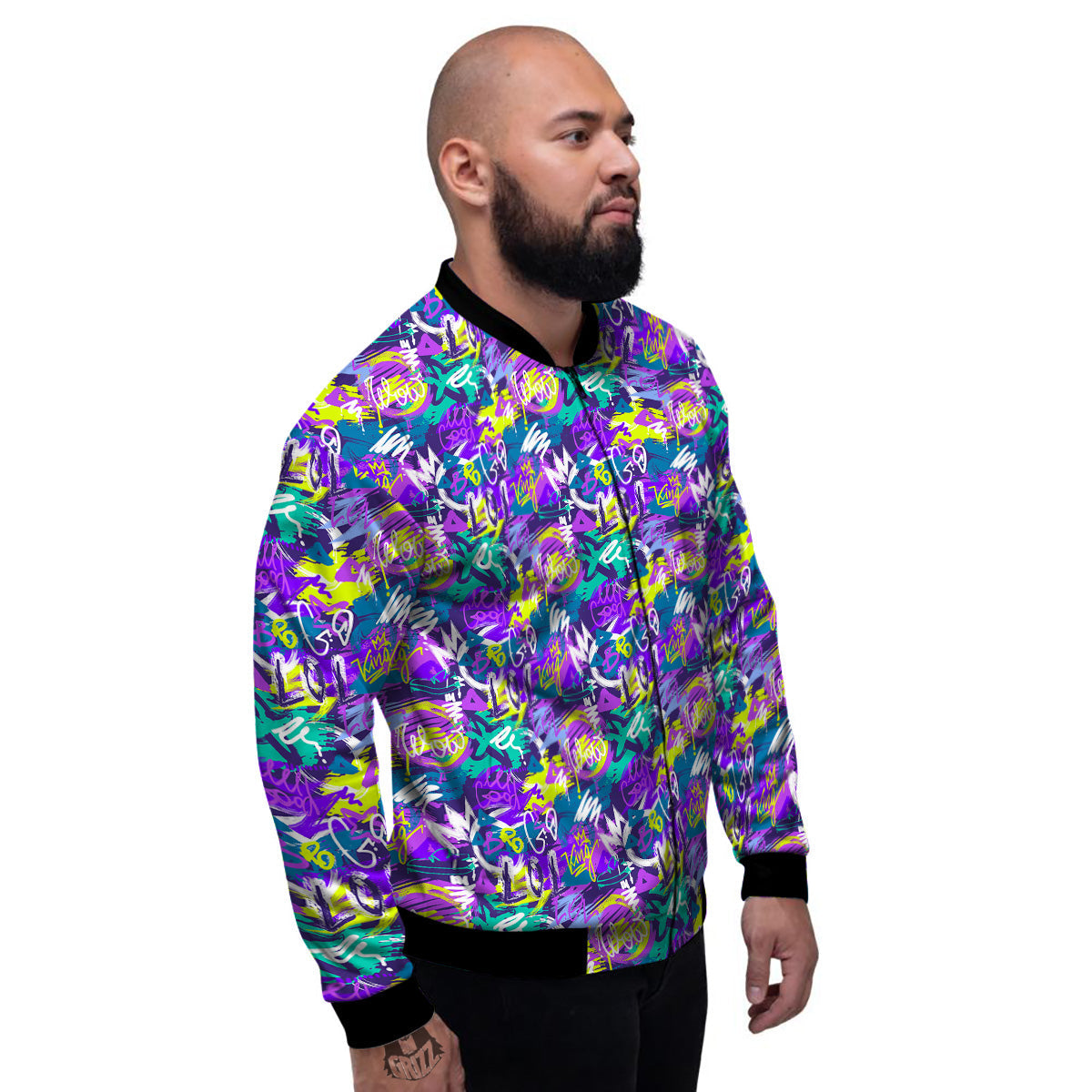Abstract Purple Graffiti Print Pattern Men's Bomber Jacket-grizzshop