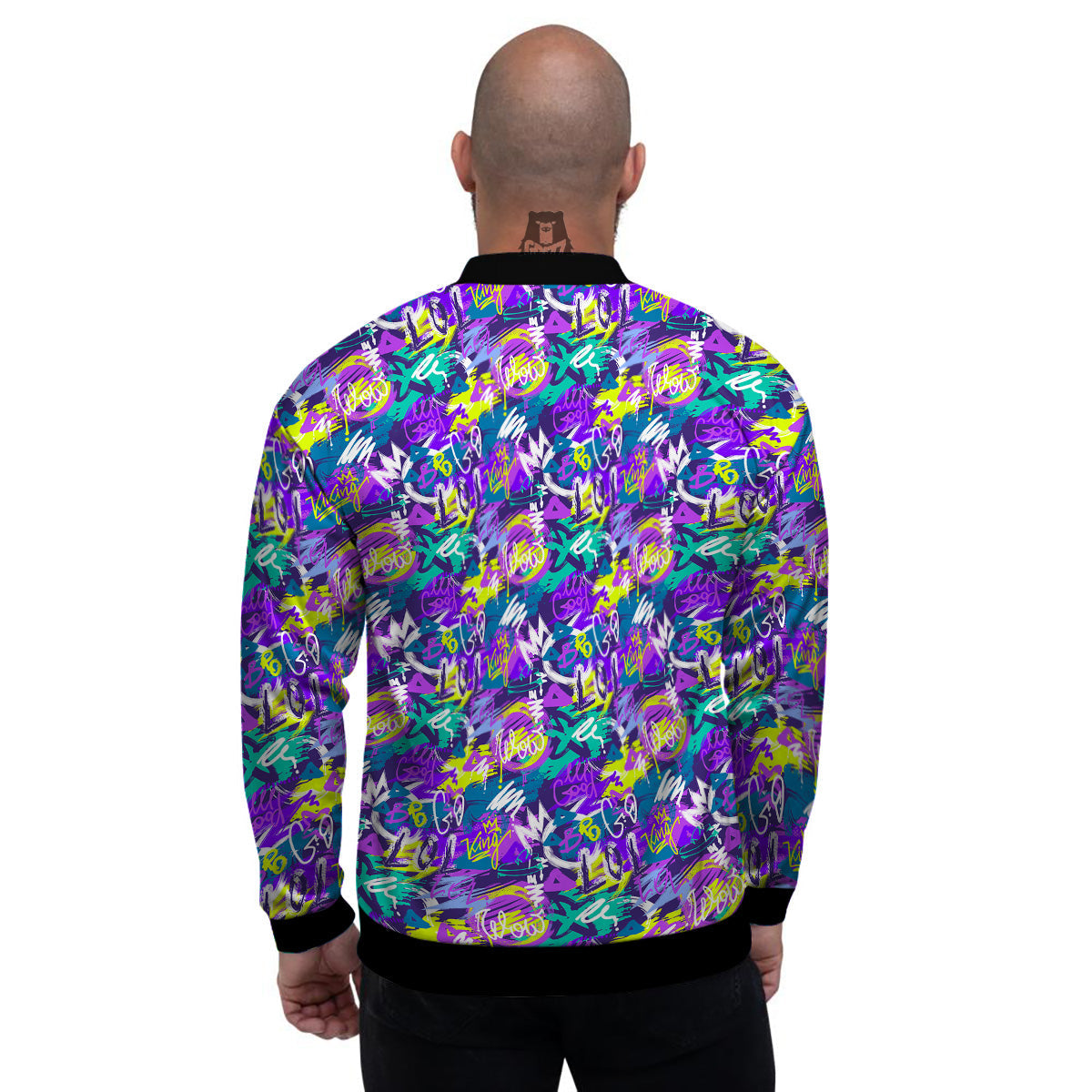 Abstract Purple Graffiti Print Pattern Men's Bomber Jacket-grizzshop