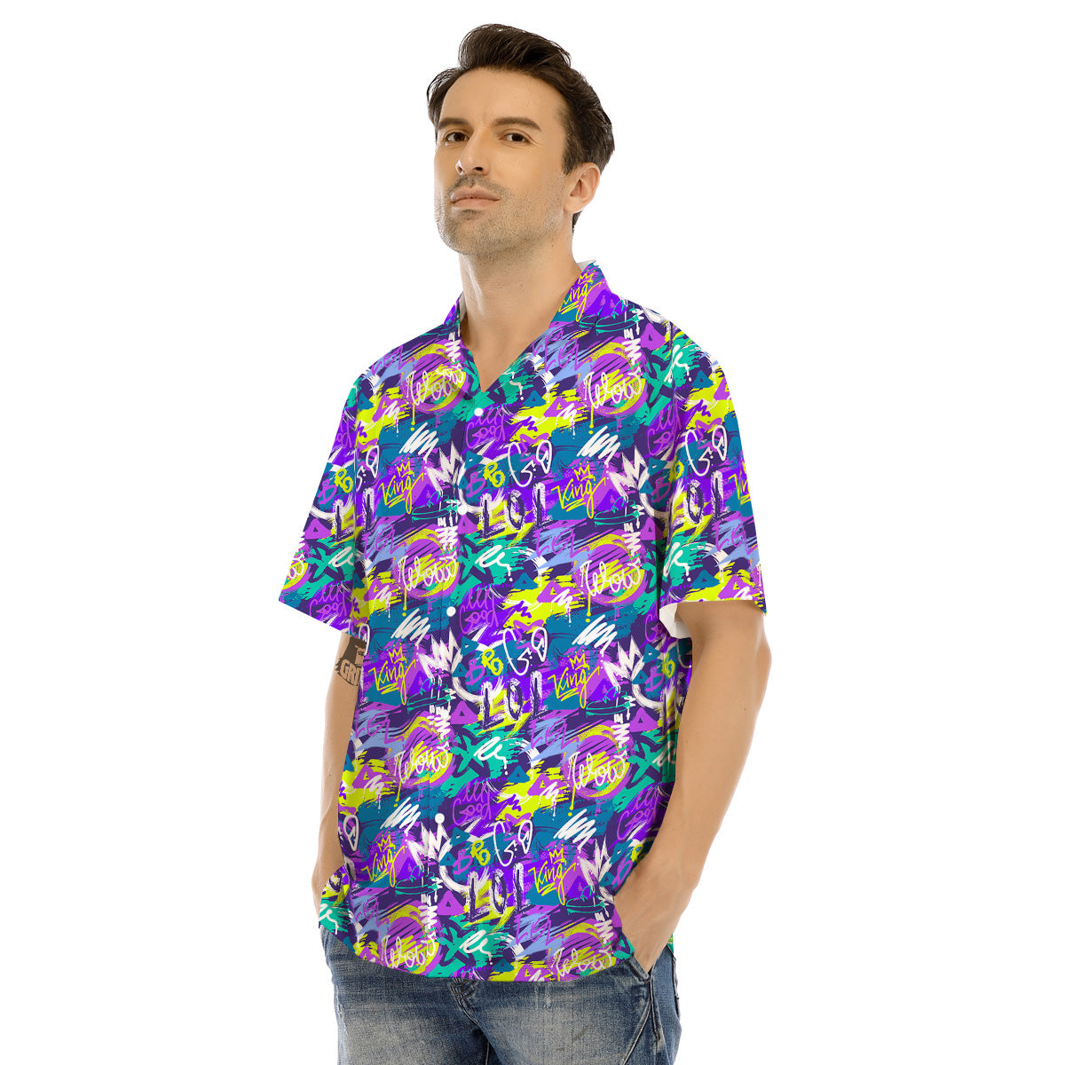 Abstract Purple Graffiti Print Pattern Men's Hawaiian Shirt-grizzshop