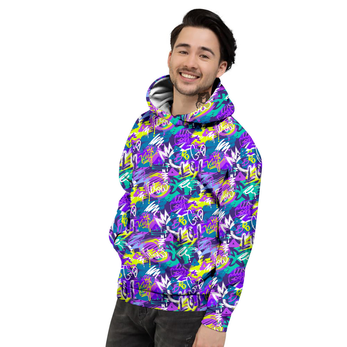 Abstract Purple Graffiti Print Pattern Men's Hoodie-grizzshop