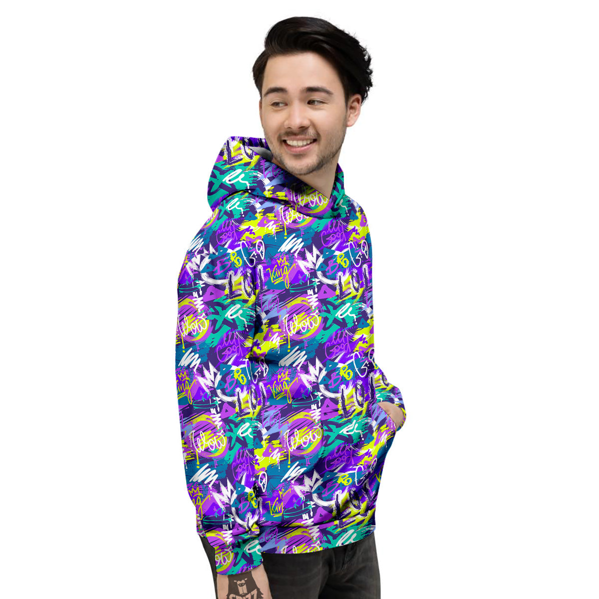 Abstract Purple Graffiti Print Pattern Men's Hoodie-grizzshop