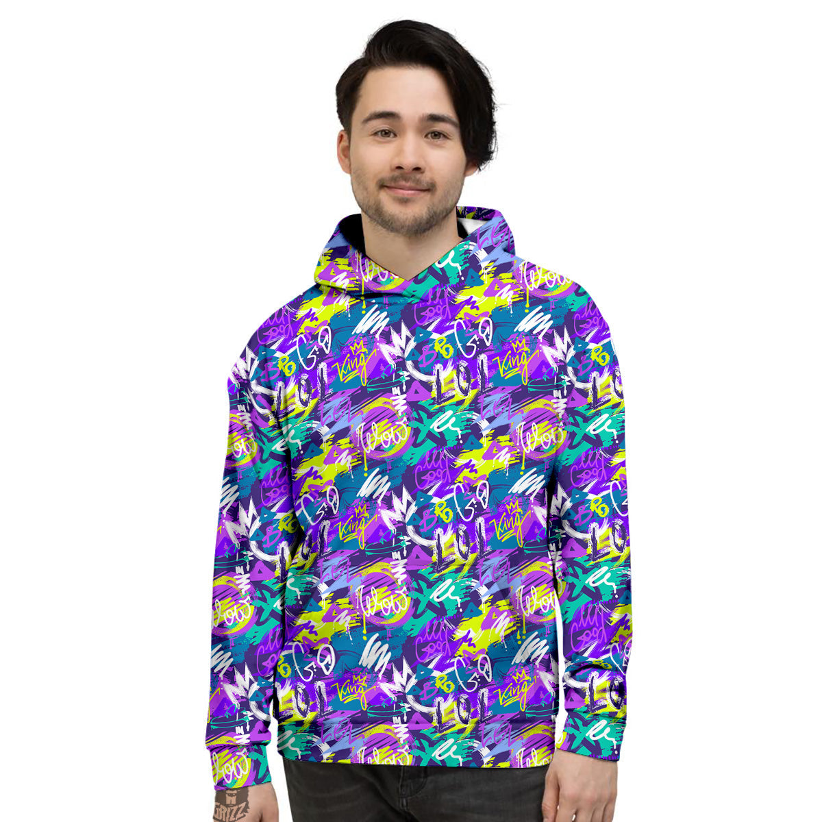 Abstract Purple Graffiti Print Pattern Men's Hoodie-grizzshop