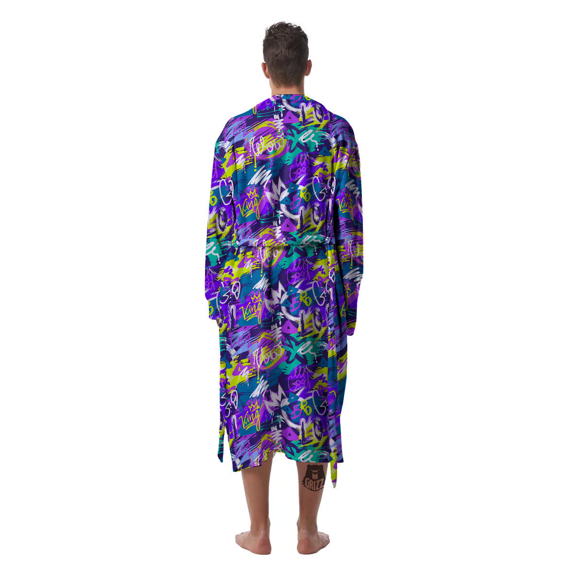 Abstract Purple Graffiti Print Pattern Men's Robe-grizzshop