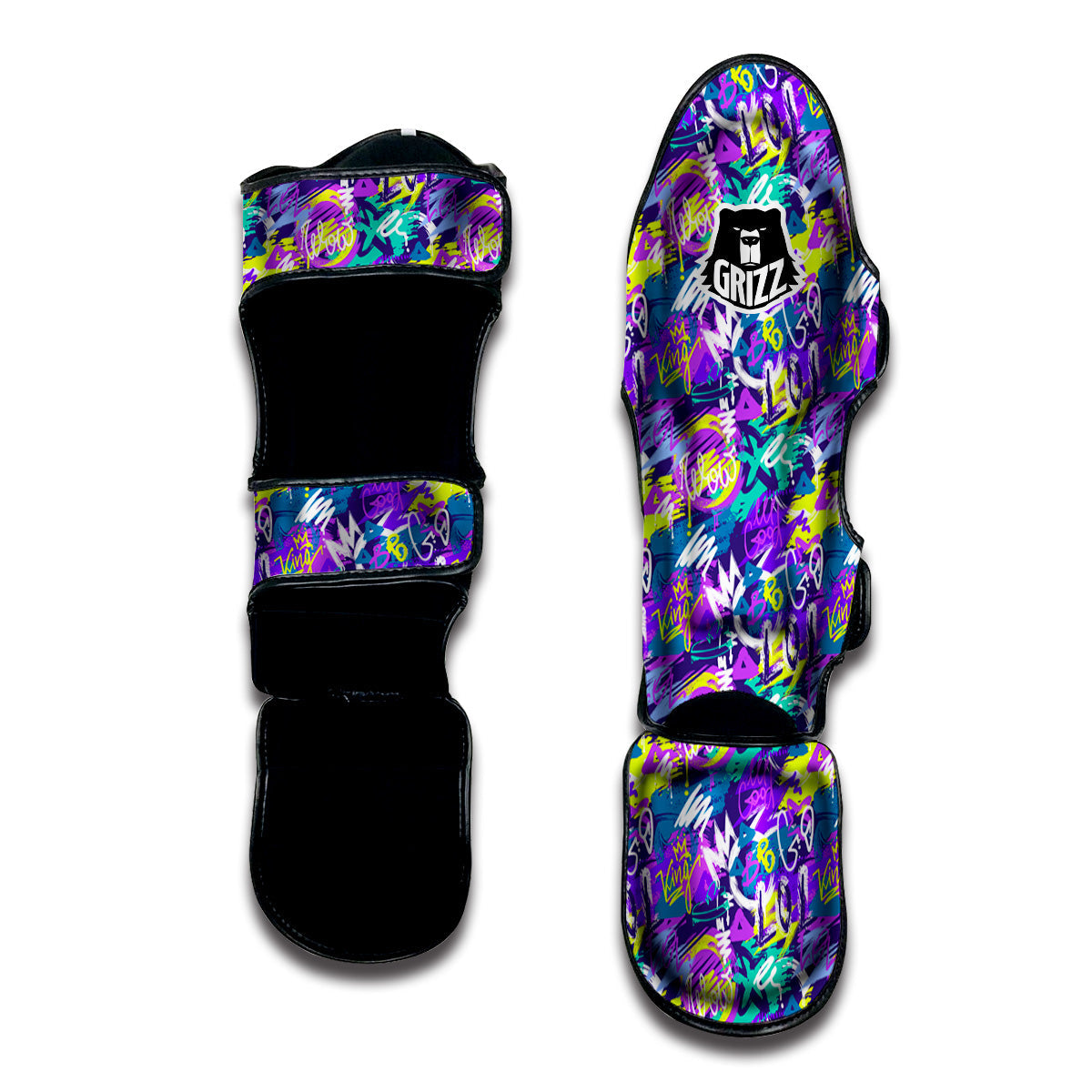 Abstract Purple Graffiti Print Pattern Muay Thai Shin Guards-grizzshop