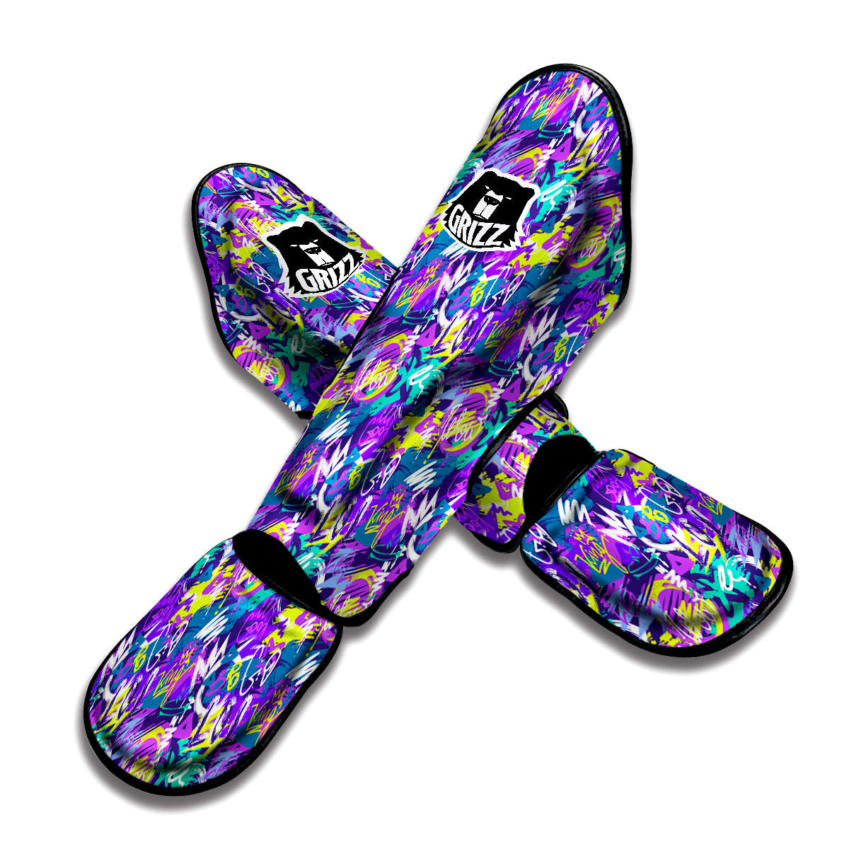 Abstract Purple Graffiti Print Pattern Muay Thai Shin Guards-grizzshop