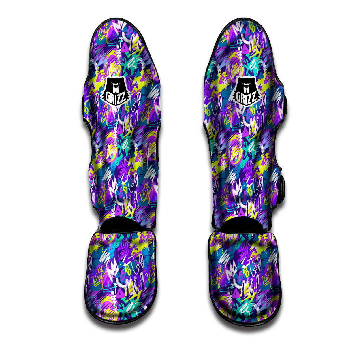 Abstract Purple Graffiti Print Pattern Muay Thai Shin Guards-grizzshop