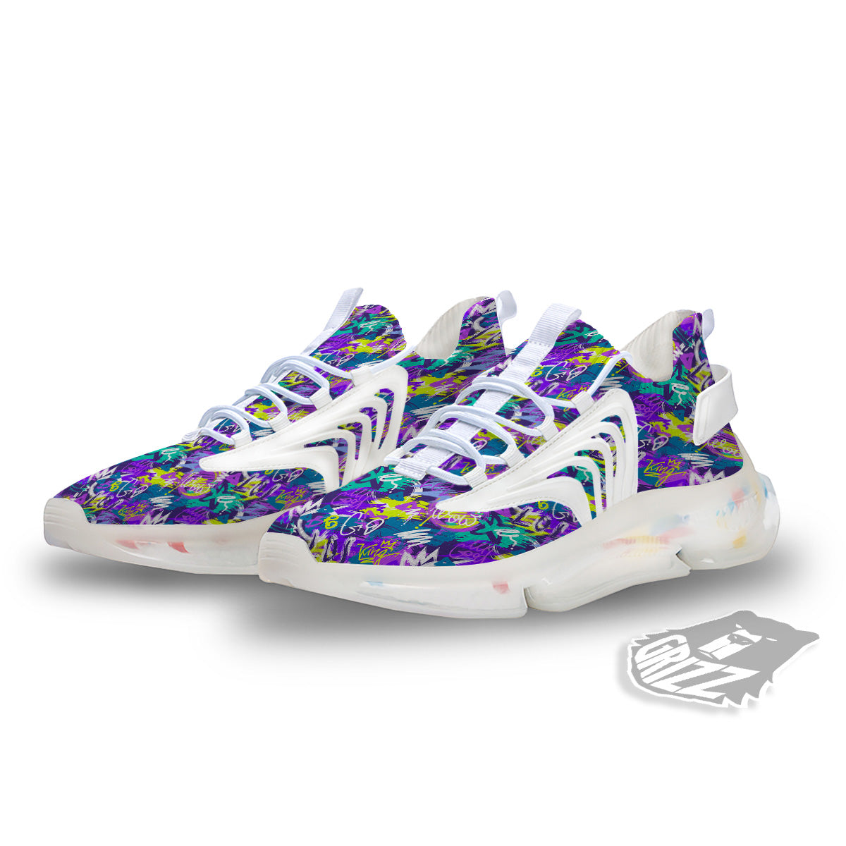 Abstract Purple Graffiti Print Pattern White Gym Shoes-grizzshop