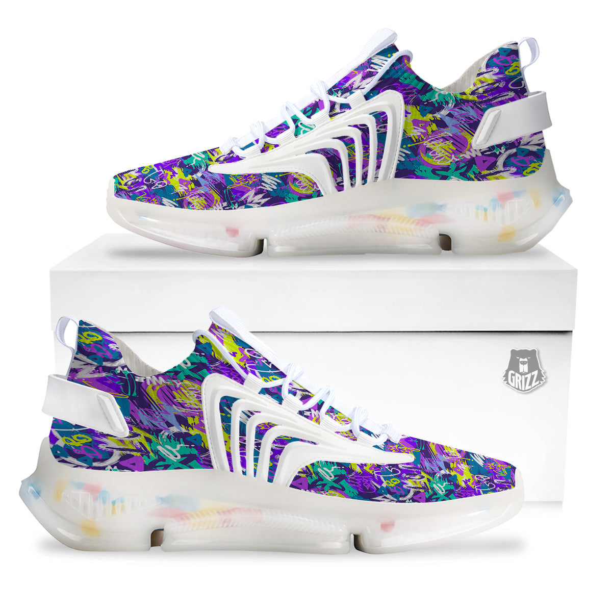 Abstract Purple Graffiti Print Pattern White Gym Shoes-grizzshop