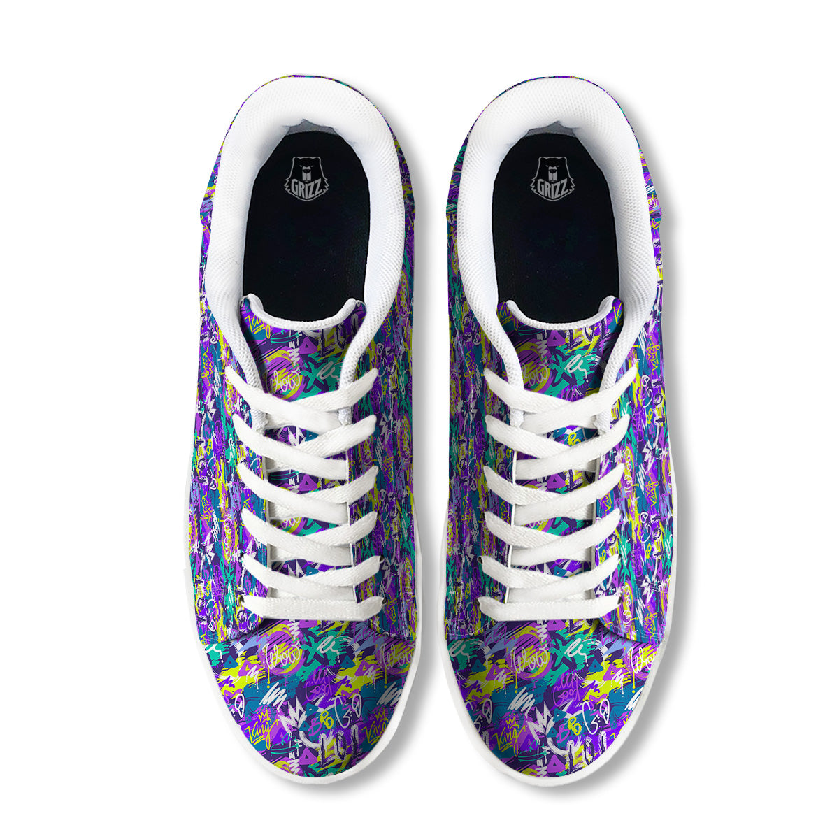 Abstract Purple Graffiti Print Pattern White Low Top Sneakers-grizzshop