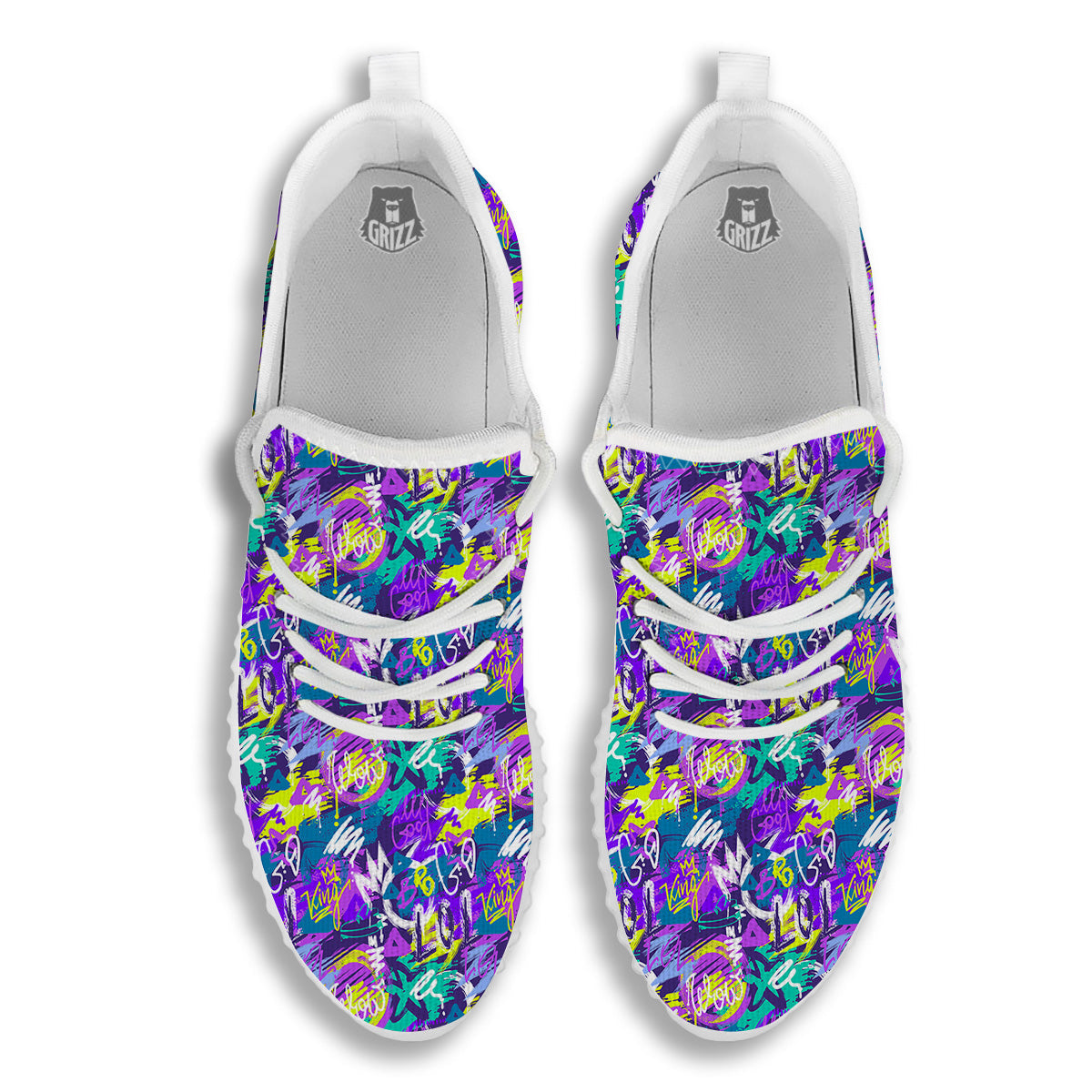 Abstract Purple Graffiti Print Pattern White Walking Shoes-grizzshop