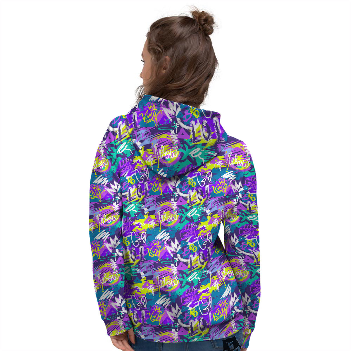 Abstract Purple Graffiti Print Pattern Women's Hoodie-grizzshop