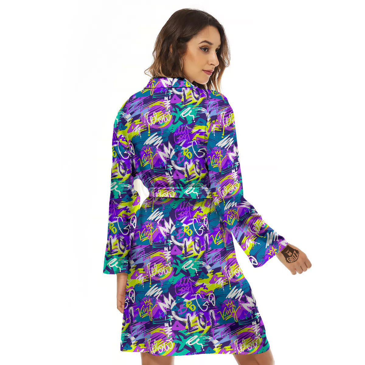 Abstract Purple Graffiti Print Pattern Women's Robe-grizzshop